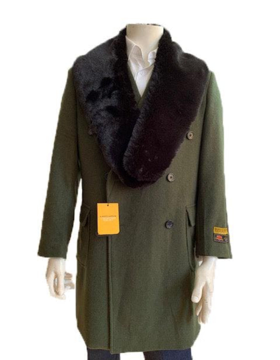 Camel Hair Overcoat - Peacoat With Fur Collar - Double Breasted Wool And Cashmere Alberto Nardoni Coat - New Arrival - Coat Size 28