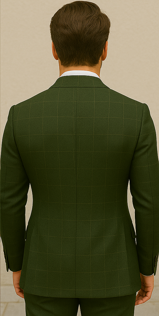 Wool Suit - Italian Made Business Suit by Statement Men's 100% Wool 2 Piece Suit - Double Breasted Windowpane - 38R