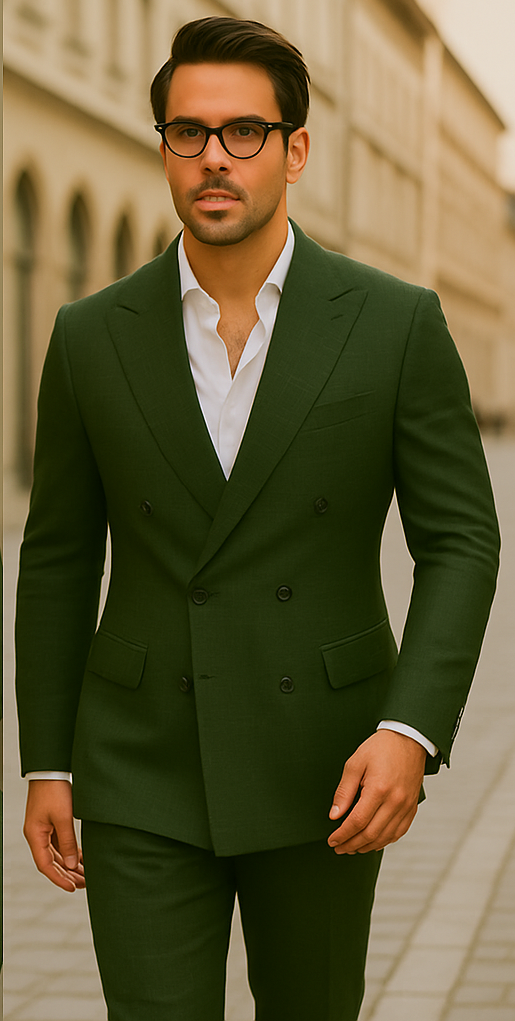 Wool Suit - Italian Made Business Suit by Statement Men's 100% Wool 2 Piece Suit - Double Breasted Windowpane - 38R