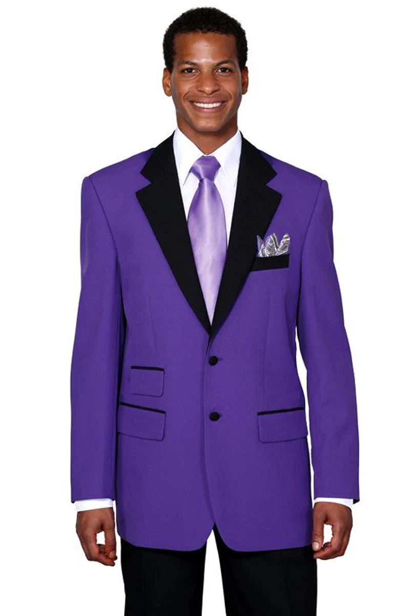 "Classic Fit Men's Tuxedo with Contrast Collar, 2 Button - Purple"