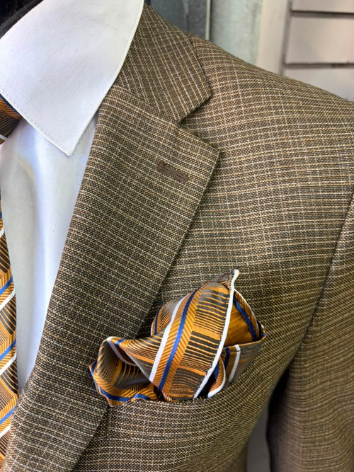 Men's Great Gatsby Brown Checker Plaid Texture 3-Piece Suit β Classic Fit Business, Wedding & Formal Suit Set - Victorian style 1920s