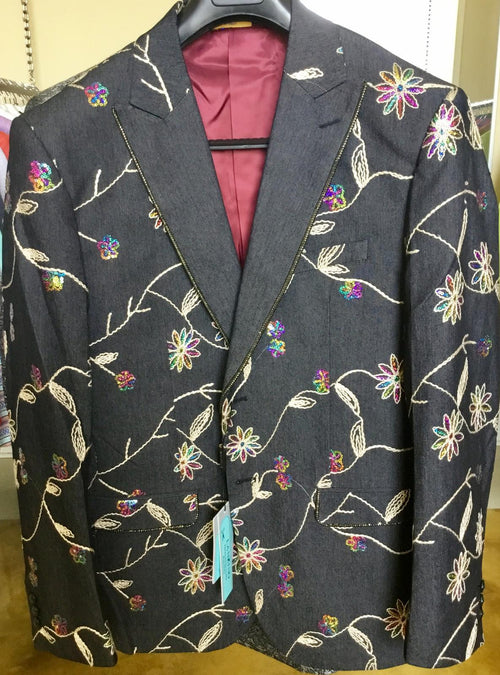 Luxury Black Floral Embroidered Blazer for Men Designer Party and Wedding Wear Jacket
