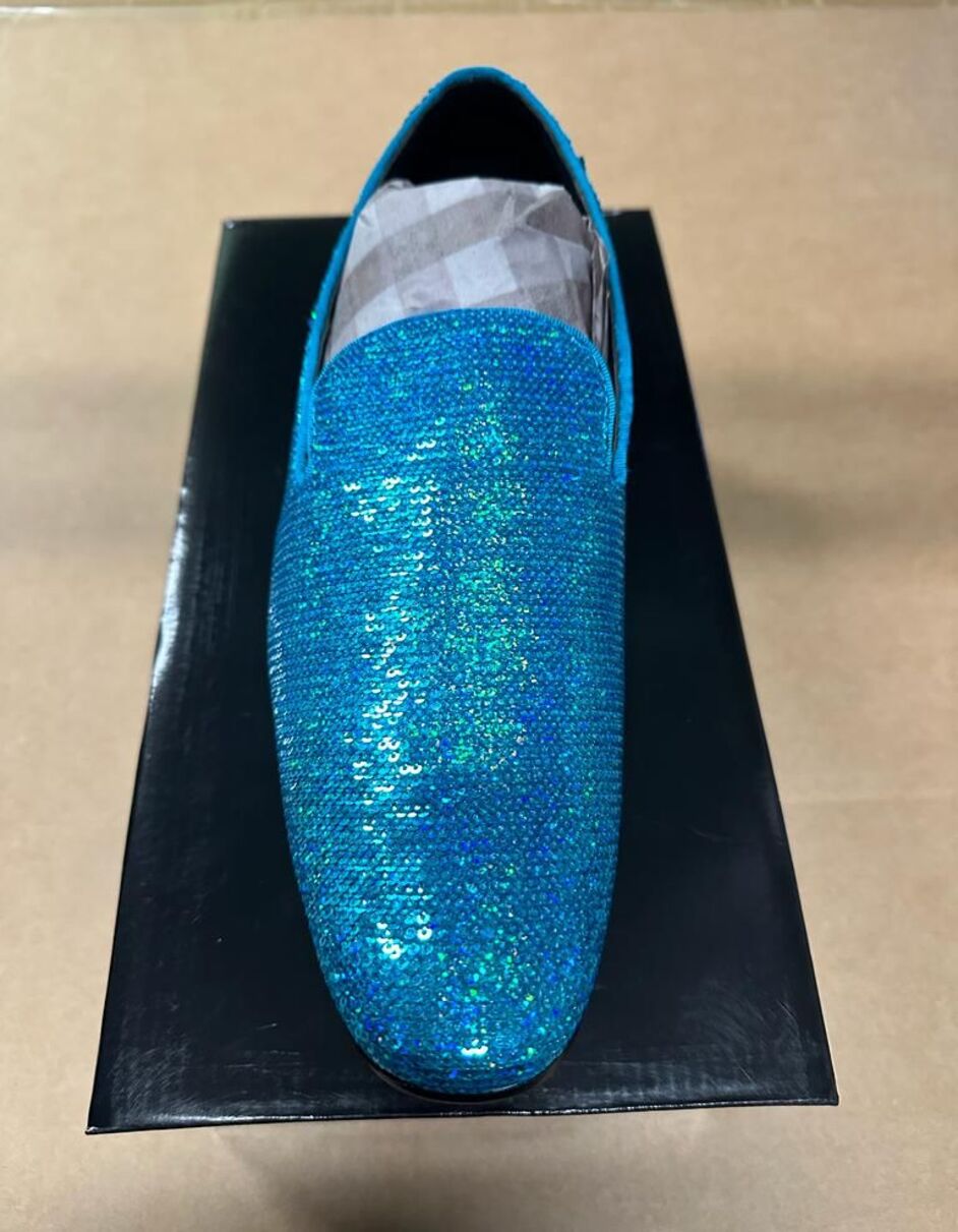 Men's Turquoise Blue Sequin Glitter Loafers – Sparkling Slip-On Party Dress Shoes for Prom, Weddings, and Nightlife - 7 Standard / D / Medium