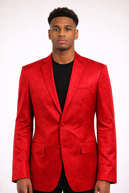Mens Red Paisley Velvet Blazer - Christmas new year Sport Coat Jacket - Prom 2026 Collection