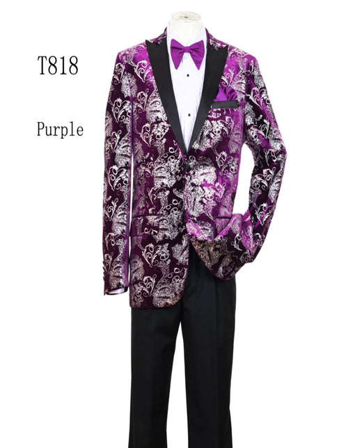 Men's Pinkish ~ Purple Paisley Tuxedo Jacket with Black Satin Lapel Formal Prom and Wedding Blazer in Meganta Color