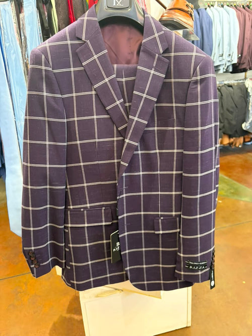 Men's Purple Windowpane Sport Coat β Classic Fit Plaid Blazer Jacket for Business, Wedding & Casual Wear