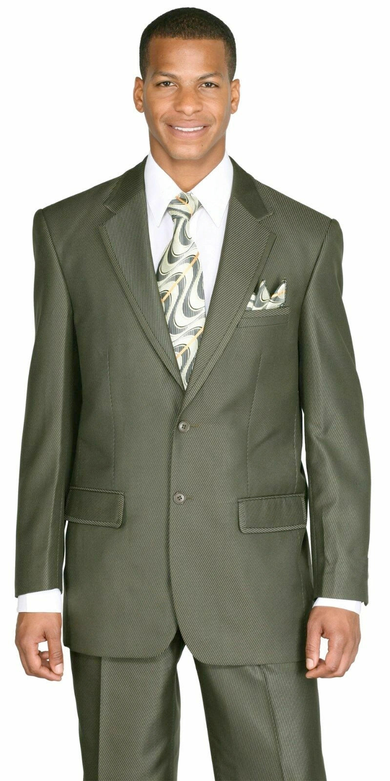 Menâs Olive Green Tuxedo With Trim Collar â Formal Wedding, Prom Suit Modern Fit