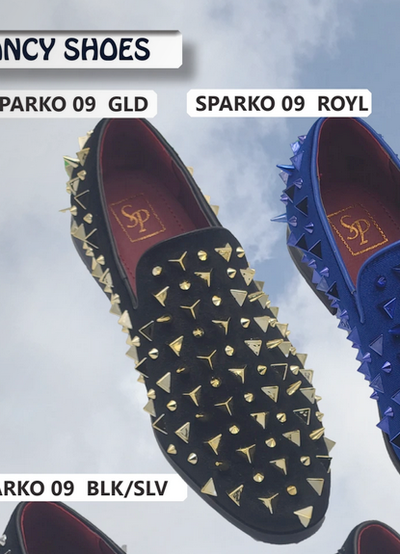 Mens Studded Velvet Loafers Designer Party and Prom Dress Shoes with Gold and Silver Spikes
