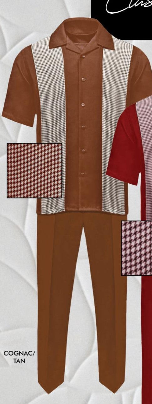 Men’s Cognac Tan Two-Piece Outfit – Short Sleeve Button-Up Shirt and Pants Set - S