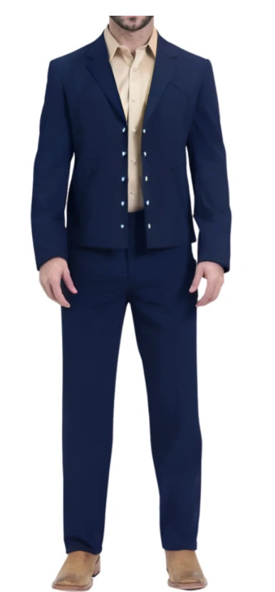 Mens Navy Blue Western Blazer Set Cowboy Style Jacket and Pants Outfit Classic Country Western Ensemble
