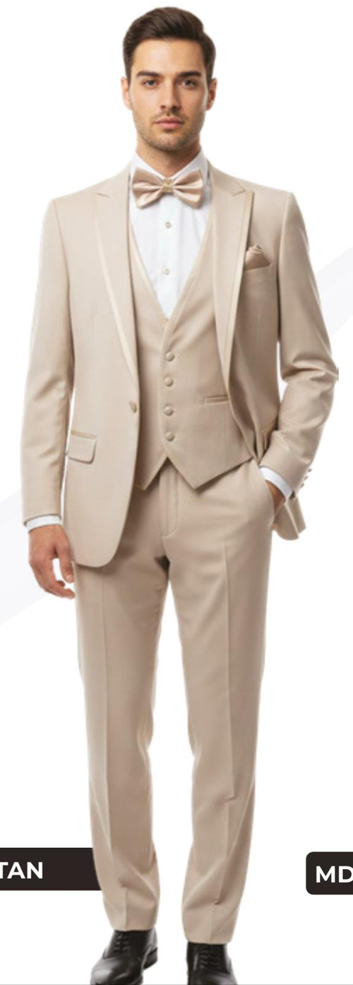 Mens Beige Tan Khaki CowboyTuxedo Suit Western Formal Three Piece Suit with Jacket Vest and Pants