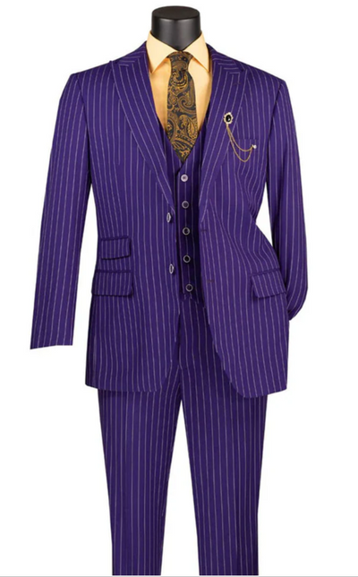 Men’s Purple Pinstripe 3-Piece Suit – 1970s Disco, Pimp, Retro Rockabilly and Party Suit