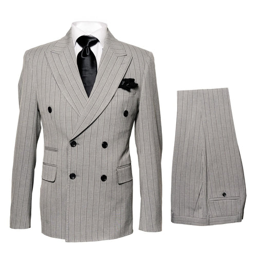 Mens Grey and Black Pinstripe Double-Breasted Suit 1920s Gangster Vintage Looking suit By Rossiman