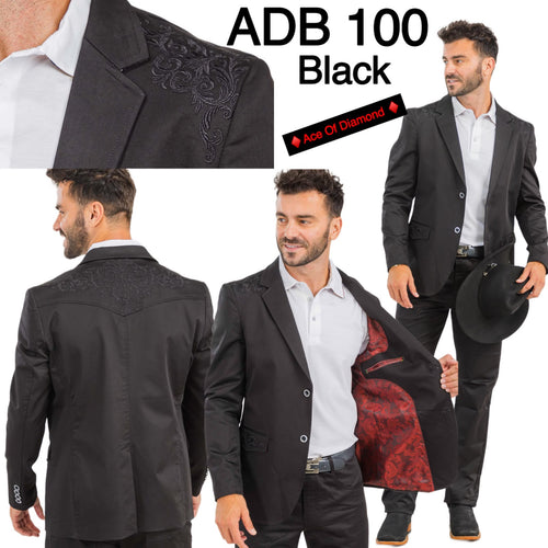 Men’s Black Western Blazer – Embroidered Cowboy Sport Coat with Western Yoke for Rodeo & Country Wear