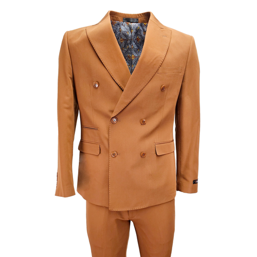 Mens Vitali Brand Rustish Orange Brown Copper Color Double Breasted Slim Fit Suit