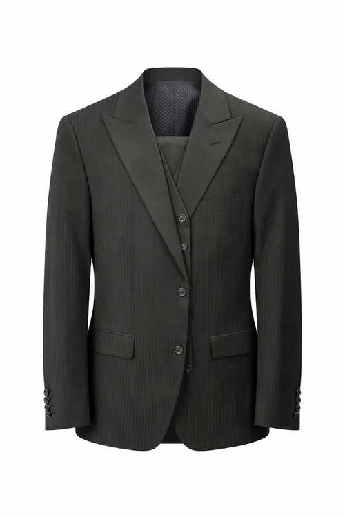 Vitali Mens Black Tone on Tone Shadow Stripe Vested Suit Set – 3 Piece Modern Fit Pinstripe Two Buttons
