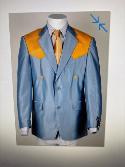 Men’s Sky Blue and Gold Western Cowboy Blazer – Classic Country Style Jacket, Vintage in Steel blue Color