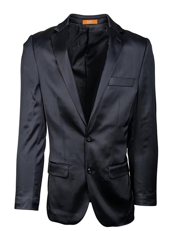 Men’s Black Satin Blazer – Classic Slim Fit Two-Button Formal Suit Jacket for Weddings, Parties, and Business Events - 36 Short