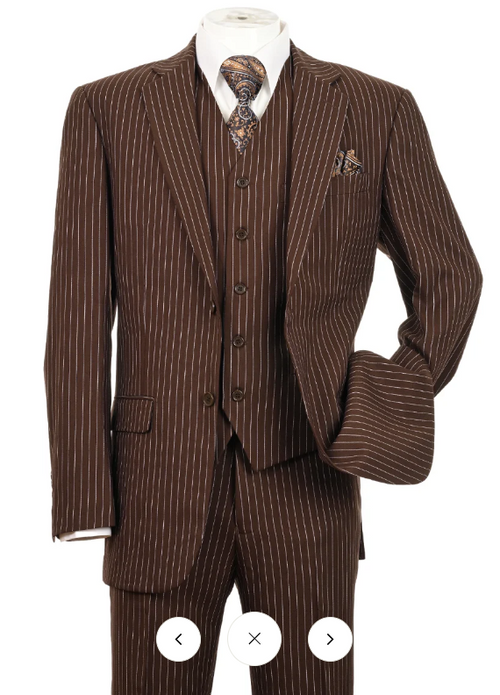 Men’s Brown Pinstripe Edwardian 3 Piece Suit – Vintage Victorian Wedding Suit with Vest
