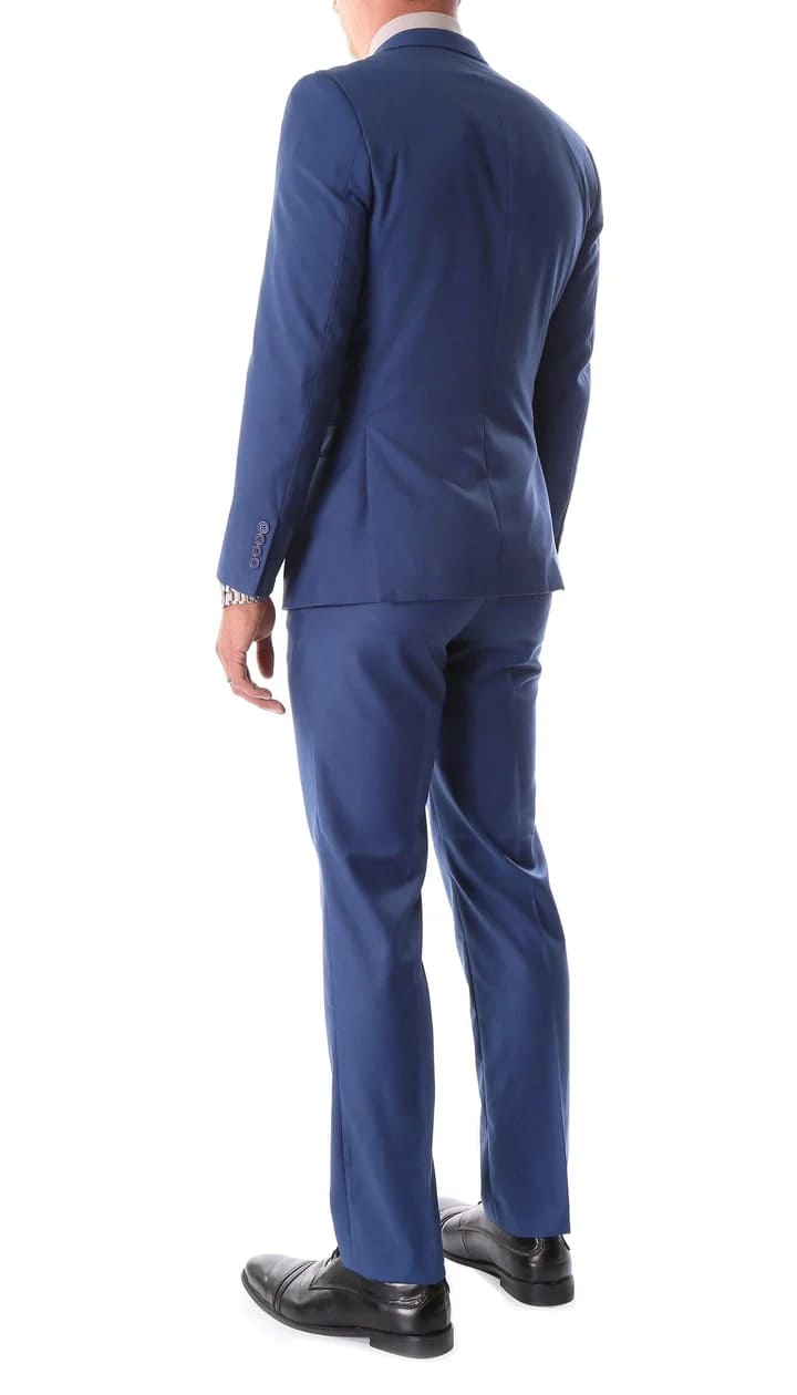 Oslo Indigo Blue Slim Fit Notch Lapel 2 Piece Suit - 38 Short Jacket+32 Waist Adjustable 28to34)(Height: 5 4 to5 7 )(Neck 15-16.5)S-M)