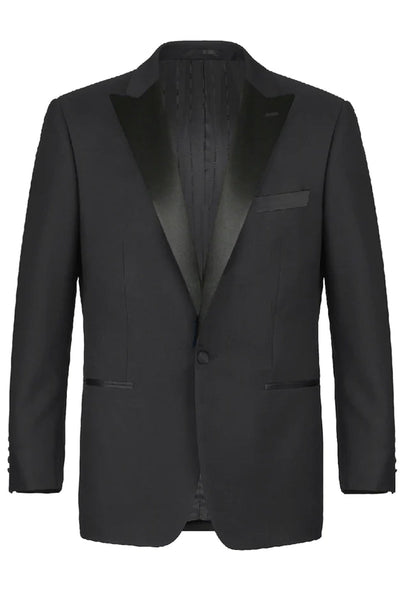 "Classic Fit Black Tuxedo for Men - Traditional One Button Peak Style"