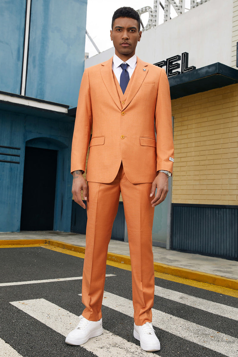 "Mens Stacy Adams Suit -Stacy Adams Suit Men's Fancy Two-Button Vested Suit in Orange" - 34 Short
