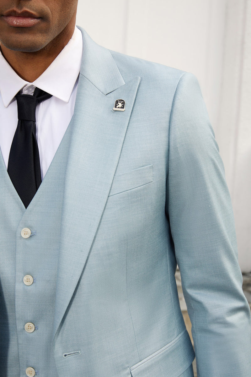 "Mens Stacy Adams Suit - Stacy Adams Suit Men's Summer Suit - Sky Blue Vested Peak Lapel" - 34 Short
