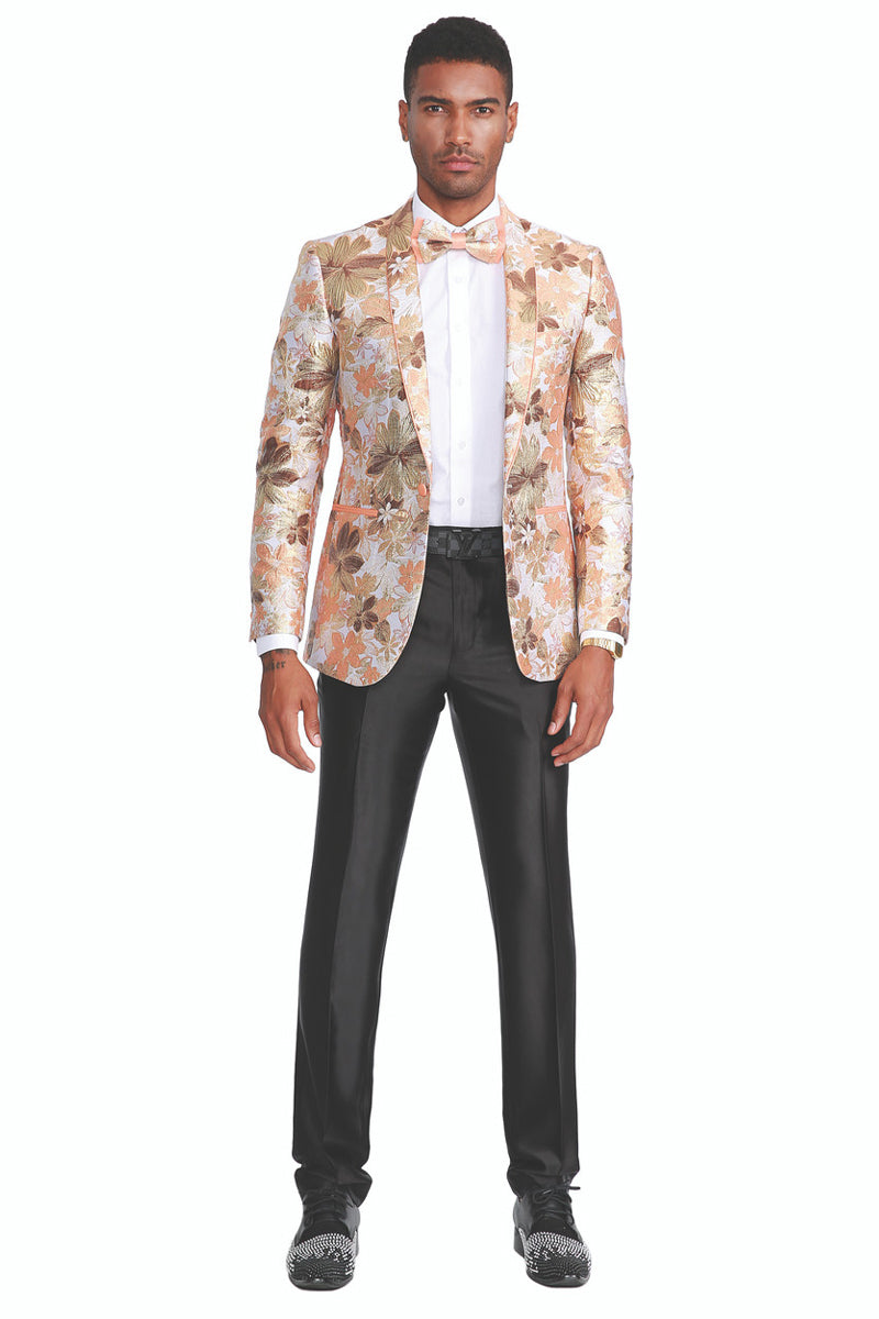 "Paisley Prom Tuxedo Jacket - Men's Slim Fit in Peach & Orange"