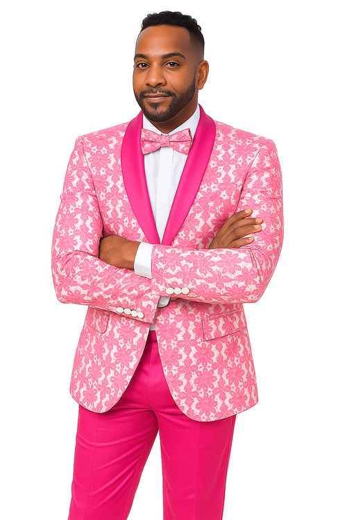 Mens Paisley Prom & Wedding Tuxedo in Hot Pink Fuschia