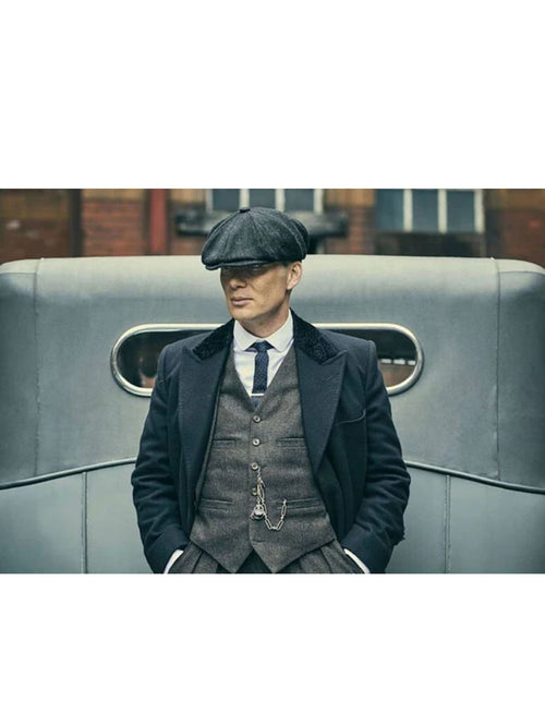 Mens Peaky Blinders Costume peaky blinder outfit - Include peaky blinder actor cap Thomas Shelby Black Vested Suit & Black Overcoat (Random Color Combo)