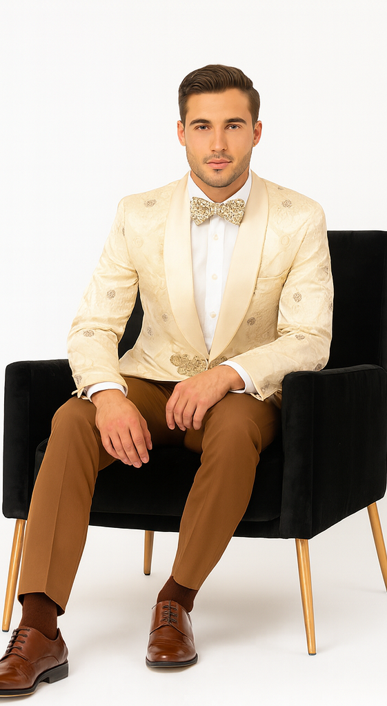 Perfect for Wedding & Prom 2025 – Men’s Formal Nude Cream Blazer - 34