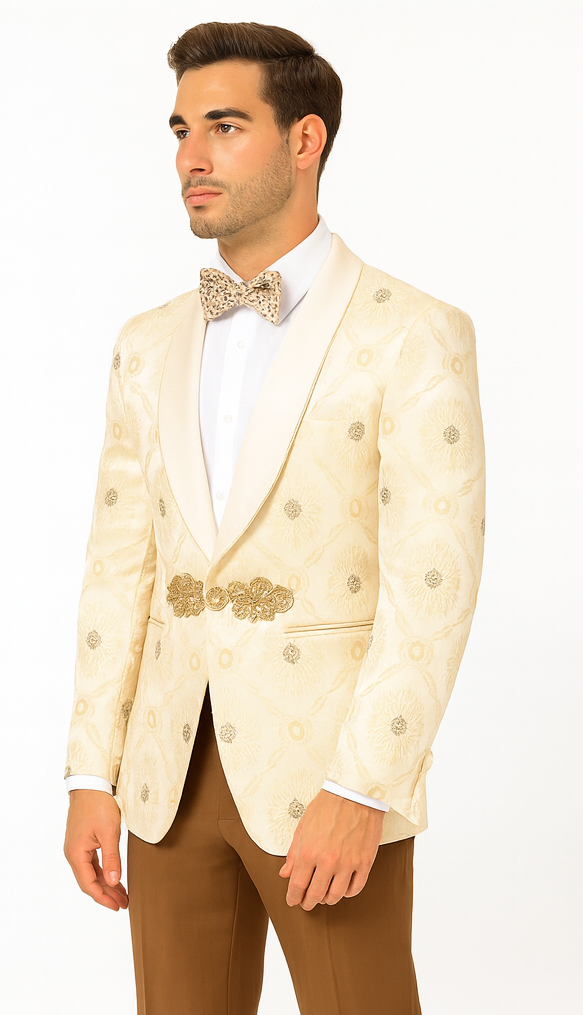 Perfect for Wedding & Prom 2025 – Men’s Formal Nude Cream Blazer - 34