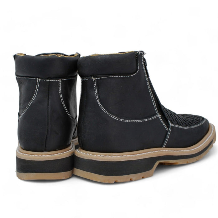 Petatillo Square Toe Double Density Work Boots Black with Double Zipper - 6