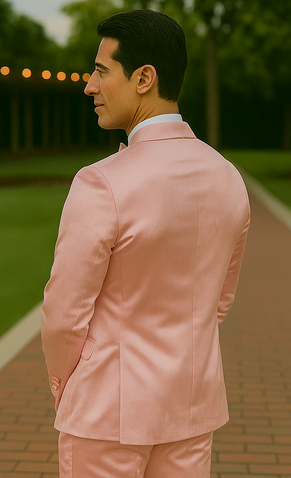 Pink Satin Tuxedo Four Piece Set - Wedding - Prom - 34R Coat - 28 Waist