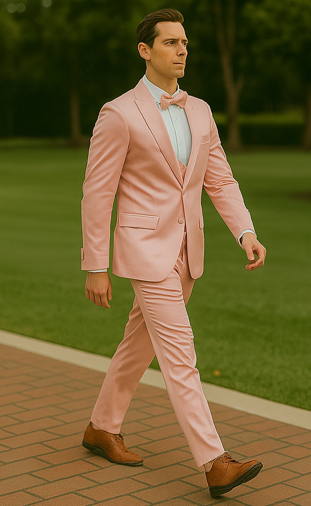 Pink Satin Tuxedo Four Piece Set - Wedding - Prom - 34R Coat - 28 Waist