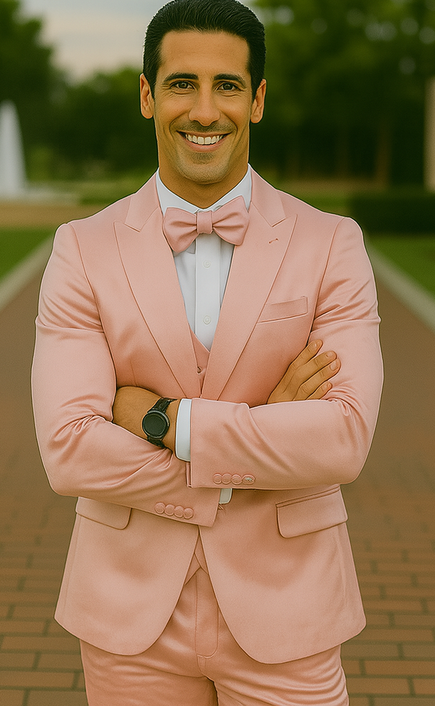 Pink Satin Tuxedo Four Piece Set - Wedding - Prom - 34R Coat - 28 Waist