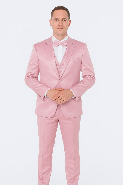 Pink Satin Tuxedo Set – Stylish 4-Piece for Weddings & Proms suit
