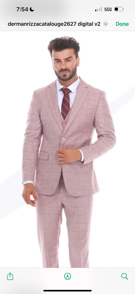 Mens Dusty Rose Three Piece Plaid Suit β Pink Check Wedding and Business Formal Suit Set Windowpane Pattern