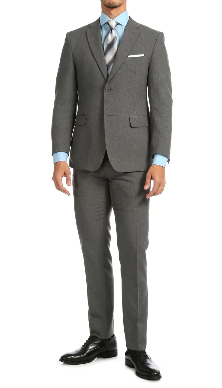 Mens Heather Grey Slim Fit 2pc Suit - 50 Regular Jacket+44 Waist Adjust 40to46)Height: 5'7"-6')(Neck 18-19.5XXL-XXXL)