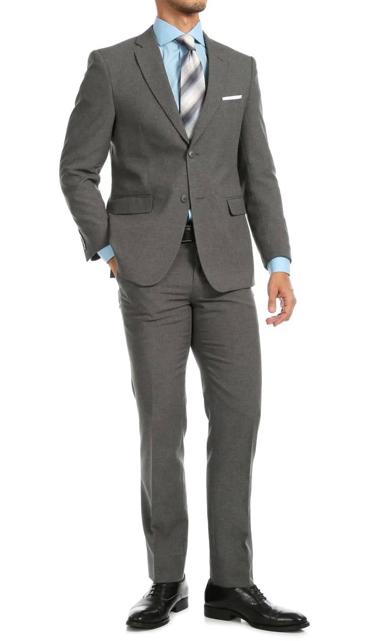 Mens Heather Grey Slim Fit 2pc Suit - 50 Regular Jacket+44 Waist Adjust 40to46)Height: 5'7"-6')(Neck 18-19.5XXL-XXXL)