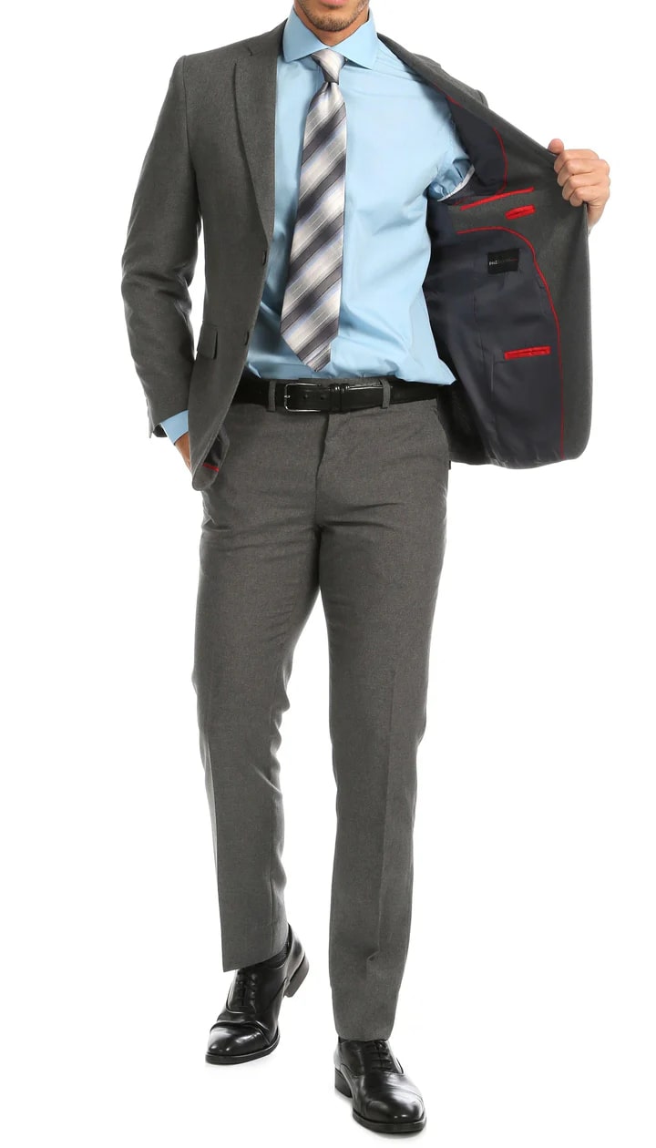 Mens Heather Grey Slim Fit 2pc Suit - 50 Regular Jacket+44 Waist Adjust 40to46)Height: 5'7"-6')(Neck 18-19.5XXL-XXXL)