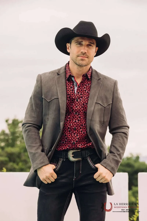 Mens Charcoal Gamuza Suede Western Rancher Blazer – BLZ9445
