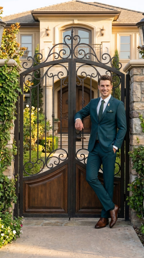 Men’s Teal Green 2 Button Wedding Suit with Matching Pants, Formal Prom Dress Suit
