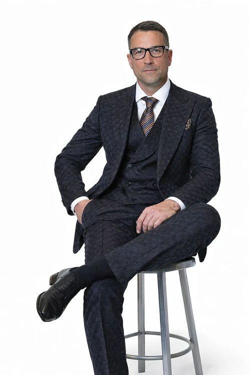 Statement Mens 3-Piece 100% Wool Fashion Suit Unique Checker Pattern