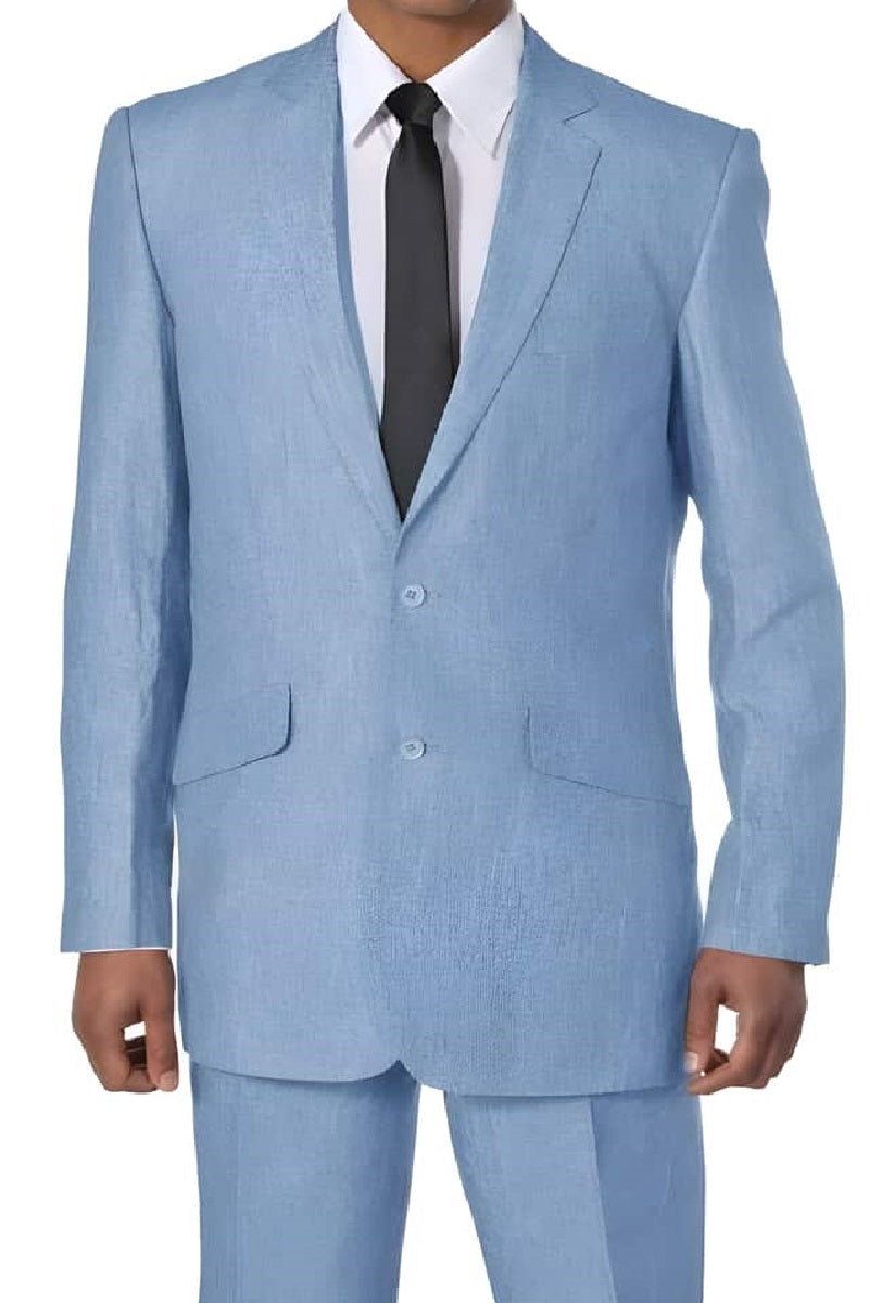 Mens Big and Tall Linen Suits - Blue 2 Buttons Summer Fabric Suit