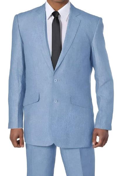 Mens Big and Tall Linen Suits - Blue 2 Buttons Summer Fabric Suit