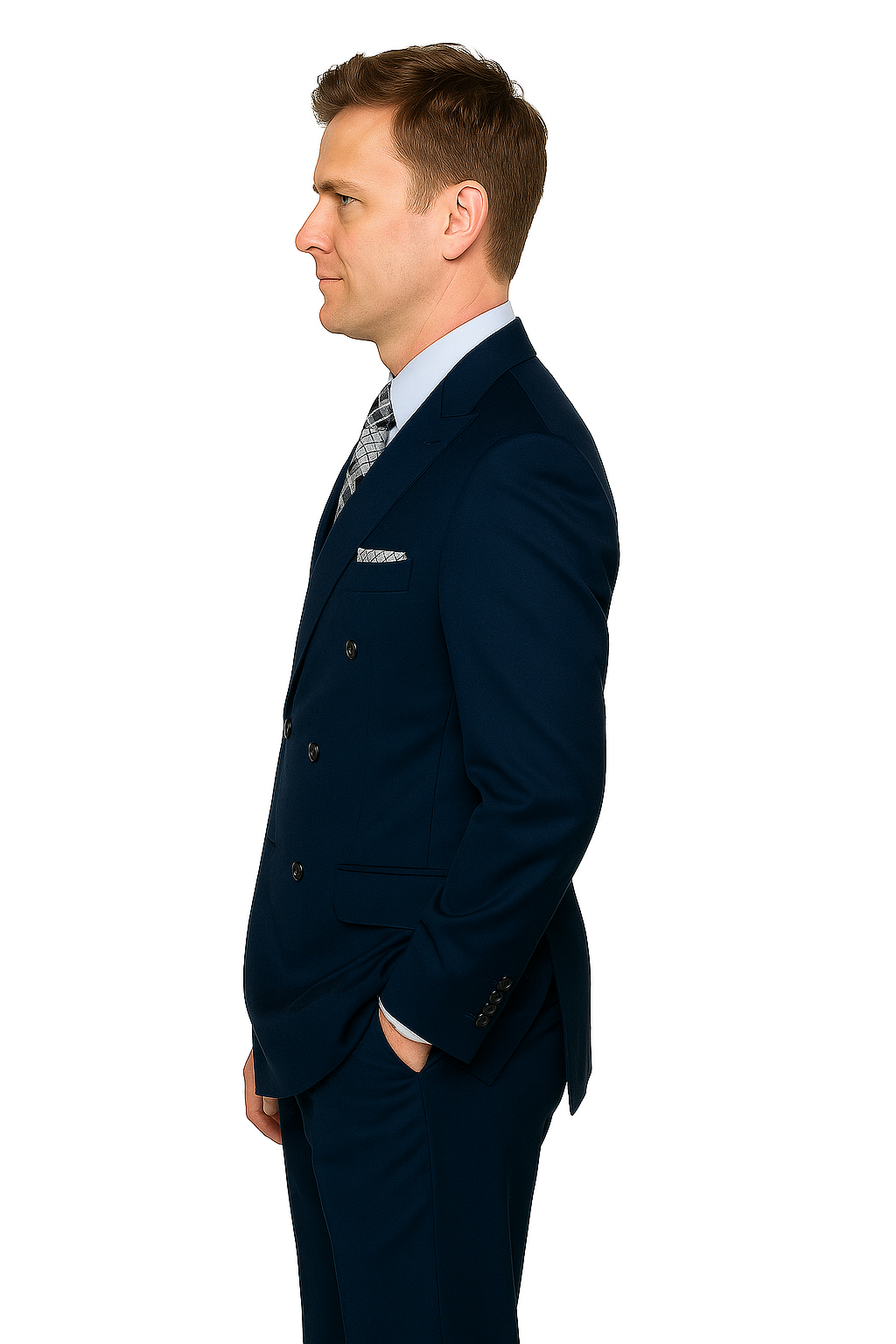 Mens Classic Wool Double Breasted Suit in Black - 38 Short Jacket+32 Waist Adjustable 28to34)(Height: 5 4 to5 7 )(Neck  15-16.5)S-M)