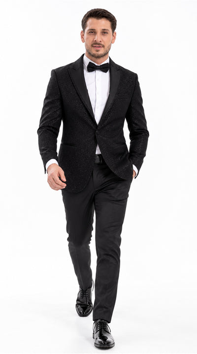 Mens Black Tuxedo - New Year Christmas Sequin Sparkly Shiny Holiday Dinner Jacket + Pants