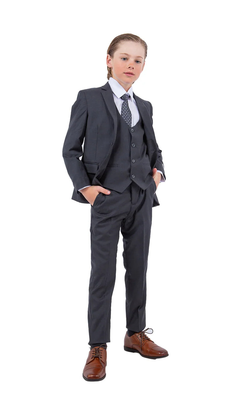 Stacy Adams Boy's 5-Piece Solid Suit - Charcoal Grey