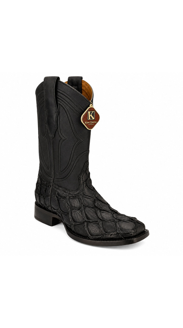 King Exotic Pirarucu Wide Square Boots- Matte Black